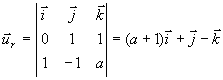 producto vectorial (0, 1, 1) y  (1, –1, a)